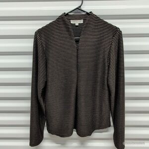 Andria Lieu Collection Top Womens Large Black Bronze Striped Zip Mock Neck L/S